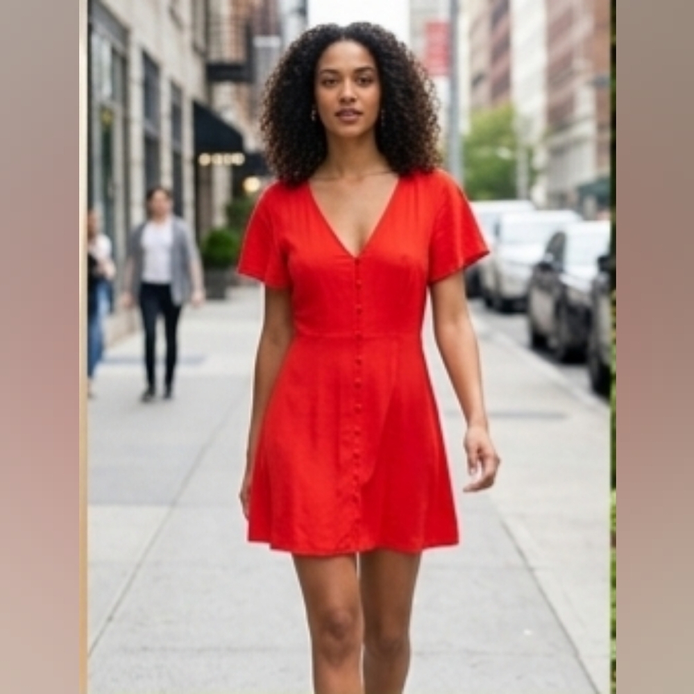 Like New Jack by BB Dakota Red V-Neck Button-Front Midi Dress Size Medium